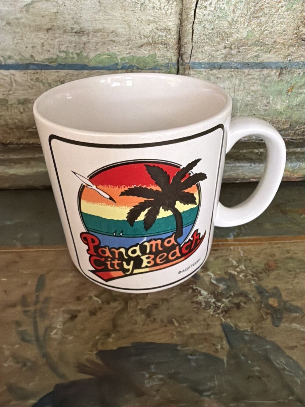 Vintage Panama City Beach Florida Coffee Mug 80s Retro Sunset Palm Tree Korea